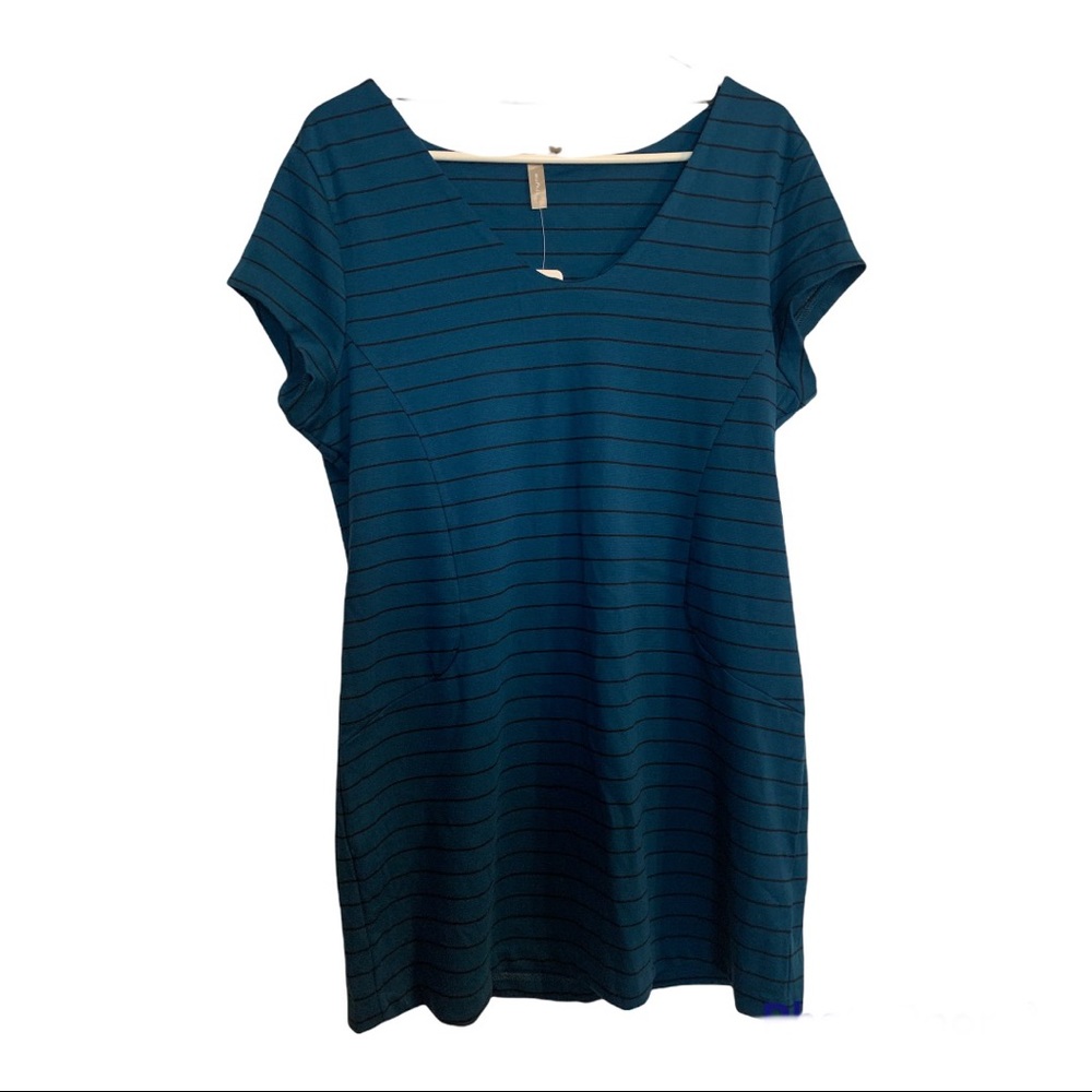 Maternity XL Teal Black stripe dress NWT